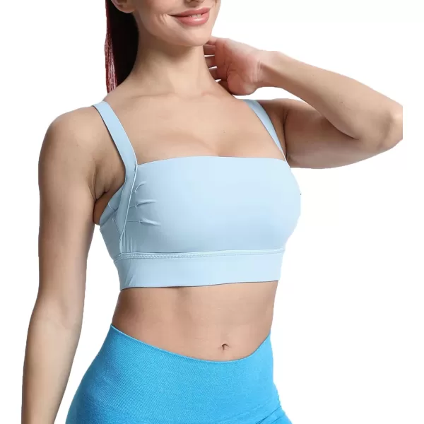 imageAoxjox Womens Workout High Impact Sports Bras Fitness Square Neck Balcony Open Back Bra Yoga Crop Tank TopAiry Blue