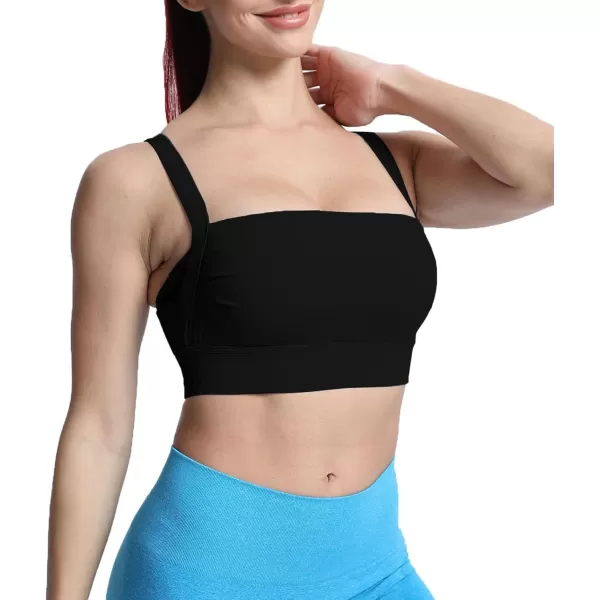 imageAoxjox Womens Workout High Impact Sports Bras Fitness Square Neck Balcony Open Back Bra Yoga Crop Tank TopBlack