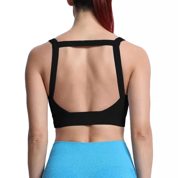 imageAoxjox Womens Workout High Impact Sports Bras Fitness Square Neck Balcony Open Back Bra Yoga Crop Tank TopBlack