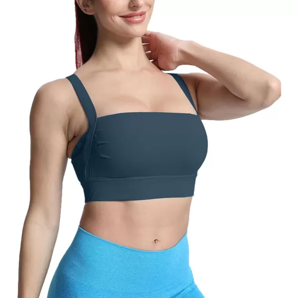 imageAoxjox Womens Workout High Impact Sports Bras Fitness Square Neck Balcony Open Back Bra Yoga Crop Tank TopBlueberry