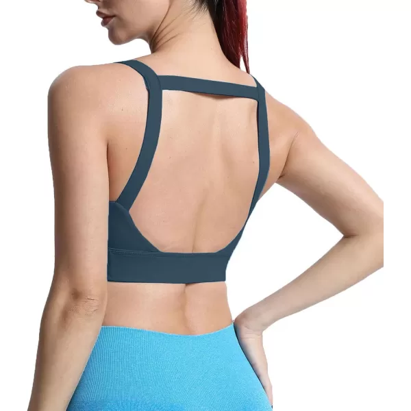 imageAoxjox Womens Workout High Impact Sports Bras Fitness Square Neck Balcony Open Back Bra Yoga Crop Tank TopBlueberry
