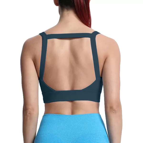 imageAoxjox Womens Workout High Impact Sports Bras Fitness Square Neck Balcony Open Back Bra Yoga Crop Tank TopBlueberry