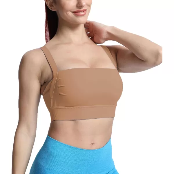 imageAoxjox Womens Workout High Impact Sports Bras Fitness Square Neck Balcony Open Back Bra Yoga Crop Tank TopBrownie