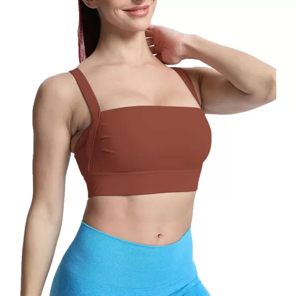 imageAoxjox Womens Workout High Impact Sports Bras Fitness Square Neck Balcony Open Back Bra Yoga Crop Tank TopCherry Mahogany