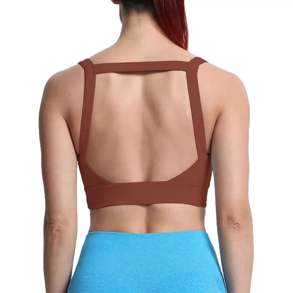imageAoxjox Womens Workout High Impact Sports Bras Fitness Square Neck Balcony Open Back Bra Yoga Crop Tank TopCherry Mahogany