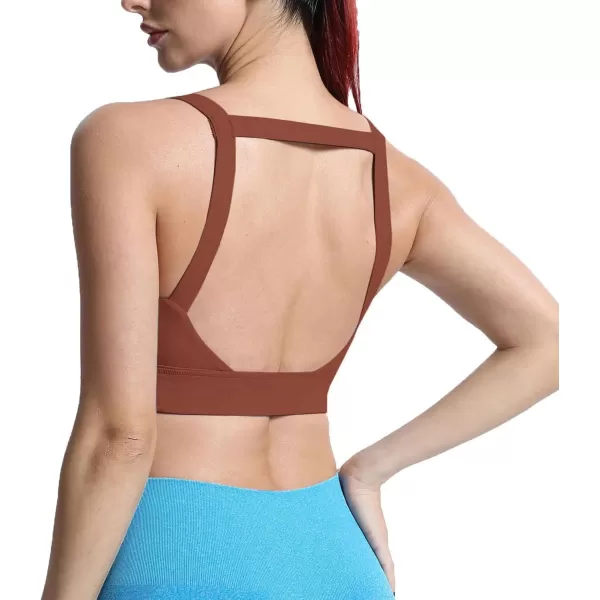 imageAoxjox Womens Workout High Impact Sports Bras Fitness Square Neck Balcony Open Back Bra Yoga Crop Tank TopCherry Mahogany