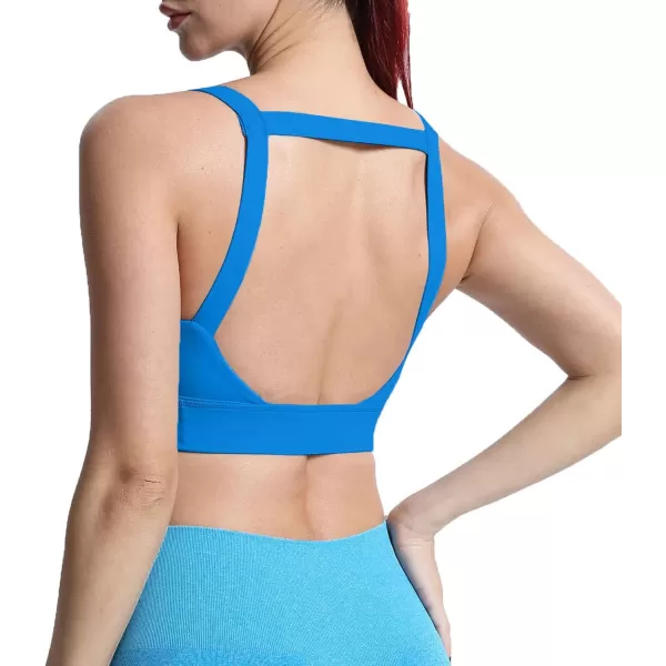 imageAoxjox Womens Workout High Impact Sports Bras Fitness Square Neck Balcony Open Back Bra Yoga Crop Tank TopDirectoire Blue