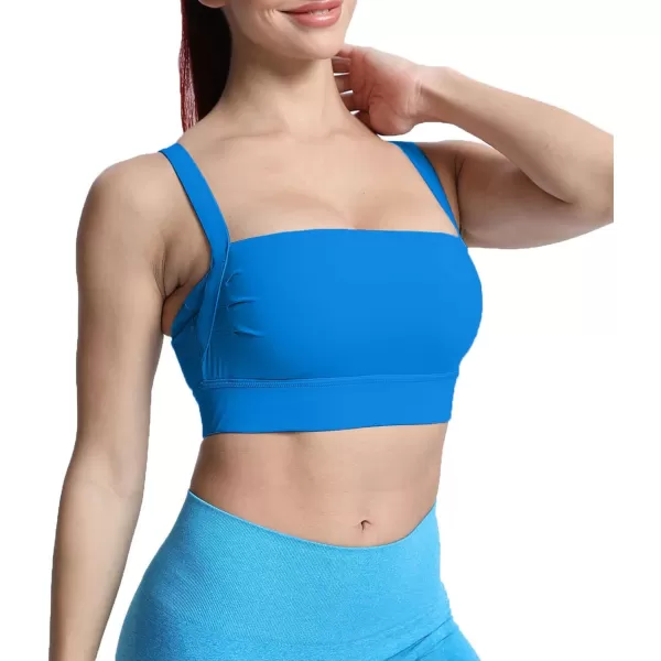 imageAoxjox Womens Workout High Impact Sports Bras Fitness Square Neck Balcony Open Back Bra Yoga Crop Tank TopDirectoire Blue