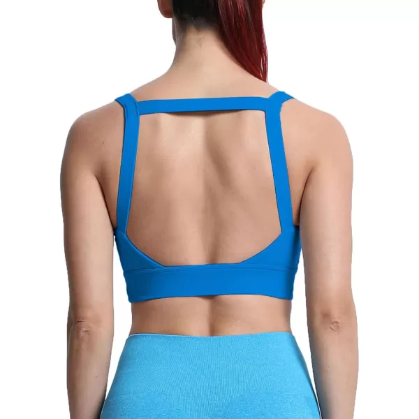 imageAoxjox Womens Workout High Impact Sports Bras Fitness Square Neck Balcony Open Back Bra Yoga Crop Tank TopDirectoire Blue