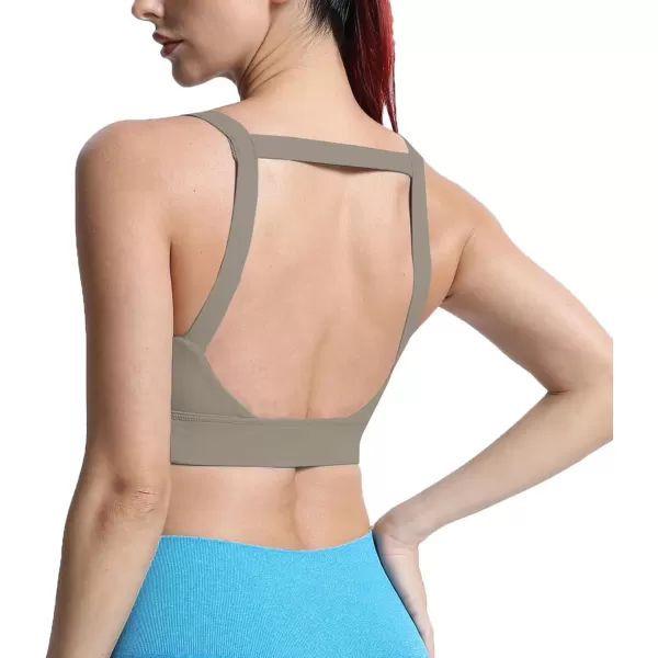 imageAoxjox Womens Workout High Impact Sports Bras Fitness Square Neck Balcony Open Back Bra Yoga Crop Tank TopDriftwood