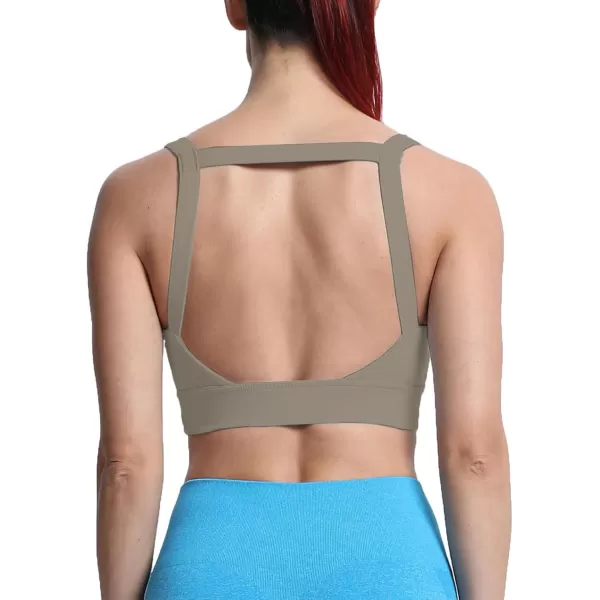 imageAoxjox Womens Workout High Impact Sports Bras Fitness Square Neck Balcony Open Back Bra Yoga Crop Tank TopDriftwood