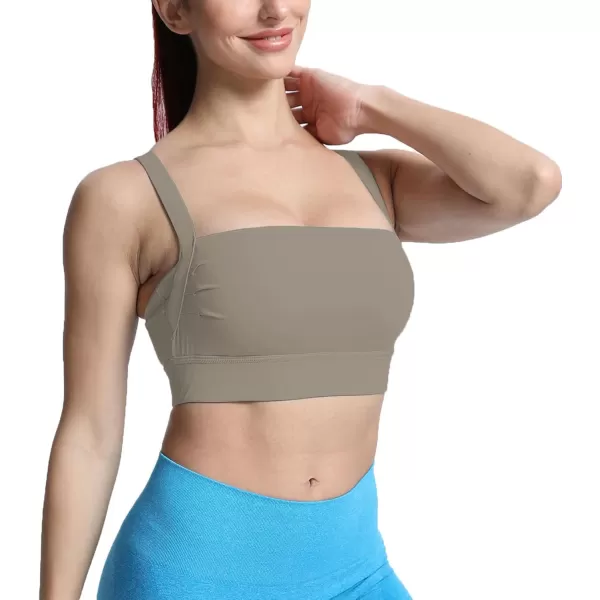 imageAoxjox Womens Workout High Impact Sports Bras Fitness Square Neck Balcony Open Back Bra Yoga Crop Tank TopDriftwood