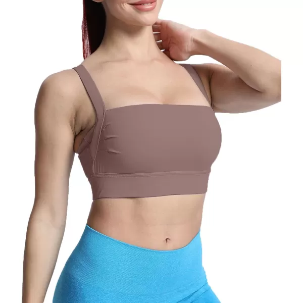 imageAoxjox Womens Workout High Impact Sports Bras Fitness Square Neck Balcony Open Back Bra Yoga Crop Tank TopFudge Coffee