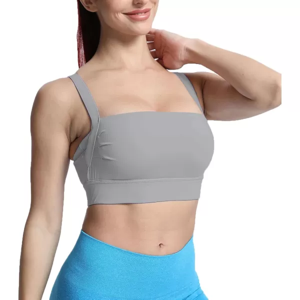 imageAoxjox Womens Workout High Impact Sports Bras Fitness Square Neck Balcony Open Back Bra Yoga Crop Tank TopGrey