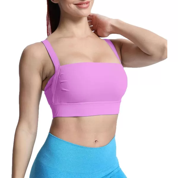 imageAoxjox Womens Workout High Impact Sports Bras Fitness Square Neck Balcony Open Back Bra Yoga Crop Tank TopLilac Purple