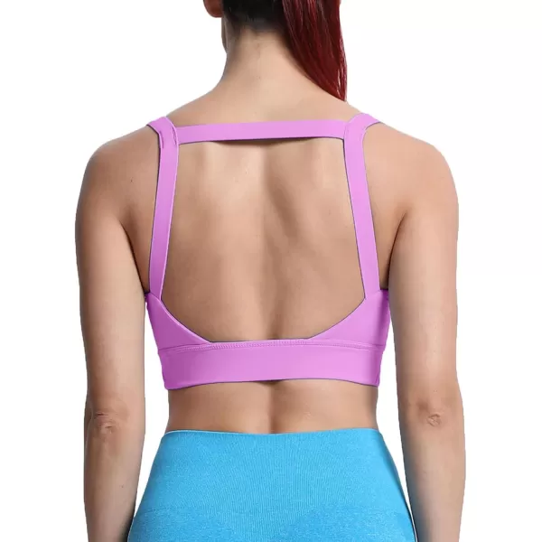 imageAoxjox Womens Workout High Impact Sports Bras Fitness Square Neck Balcony Open Back Bra Yoga Crop Tank TopLilac Purple