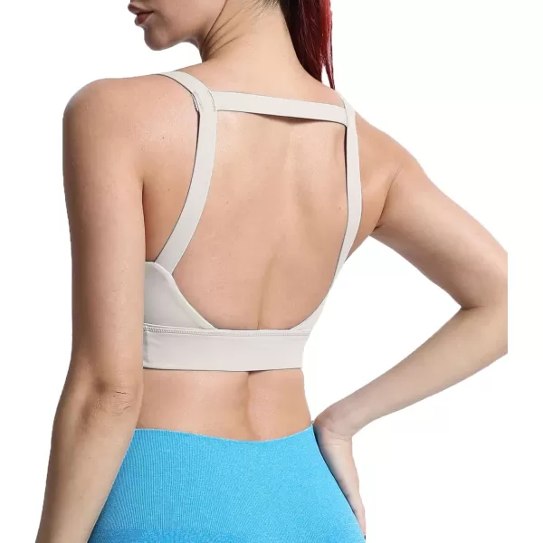 imageAoxjox Womens Workout High Impact Sports Bras Fitness Square Neck Balcony Open Back Bra Yoga Crop Tank TopMink