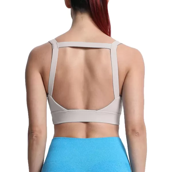 imageAoxjox Womens Workout High Impact Sports Bras Fitness Square Neck Balcony Open Back Bra Yoga Crop Tank TopMink