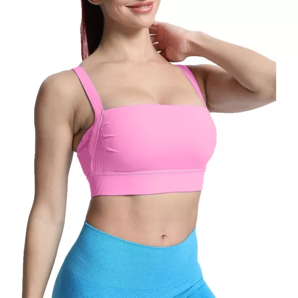 imageAoxjox Womens Workout High Impact Sports Bras Fitness Square Neck Balcony Open Back Bra Yoga Crop Tank TopPrism Pink