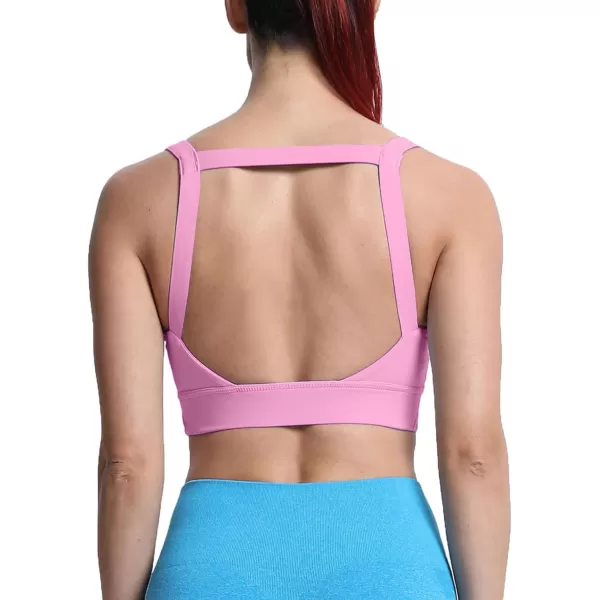 imageAoxjox Womens Workout High Impact Sports Bras Fitness Square Neck Balcony Open Back Bra Yoga Crop Tank TopPrism Pink