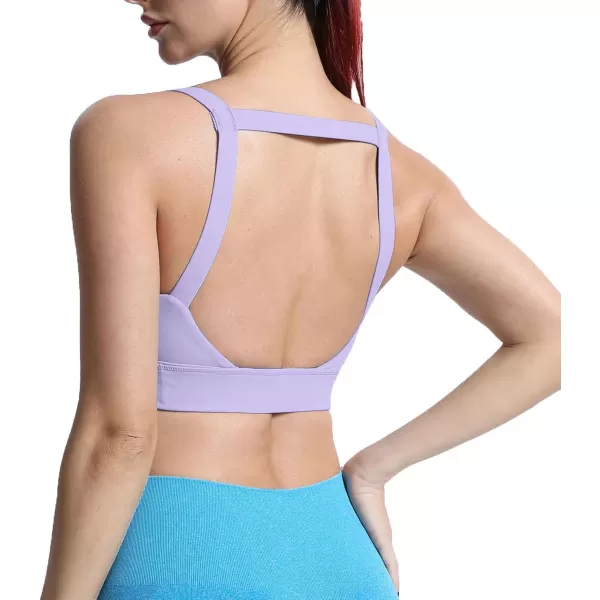 imageAoxjox Womens Workout High Impact Sports Bras Fitness Square Neck Balcony Open Back Bra Yoga Crop Tank TopPurple Heather