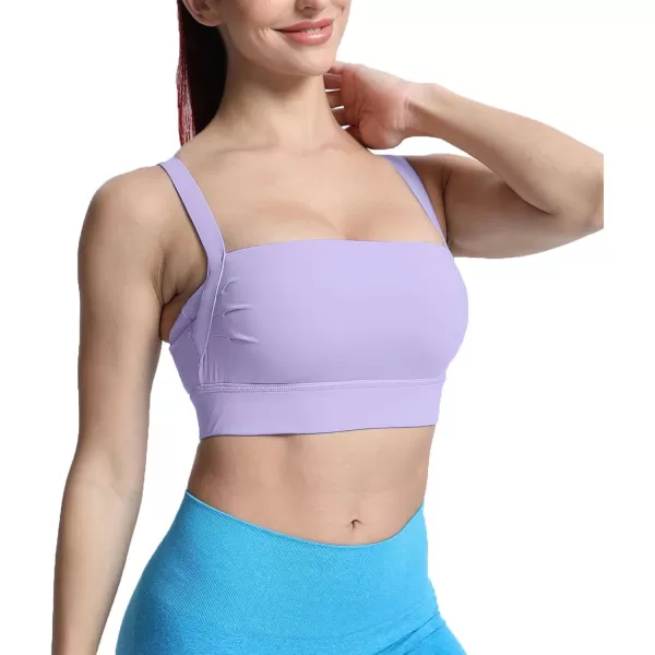 imageAoxjox Womens Workout High Impact Sports Bras Fitness Square Neck Balcony Open Back Bra Yoga Crop Tank TopPurple Heather