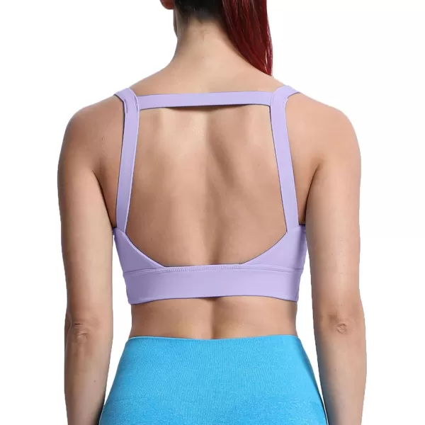 imageAoxjox Womens Workout High Impact Sports Bras Fitness Square Neck Balcony Open Back Bra Yoga Crop Tank TopPurple Heather