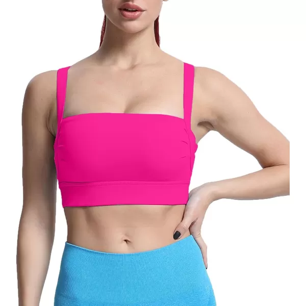 imageAoxjox Womens Workout High Impact Sports Bras Fitness Square Neck Balcony Open Back Bra Yoga Crop Tank TopRose Red