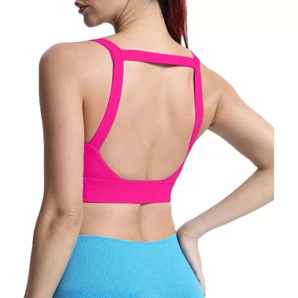 imageAoxjox Womens Workout High Impact Sports Bras Fitness Square Neck Balcony Open Back Bra Yoga Crop Tank TopRose Red