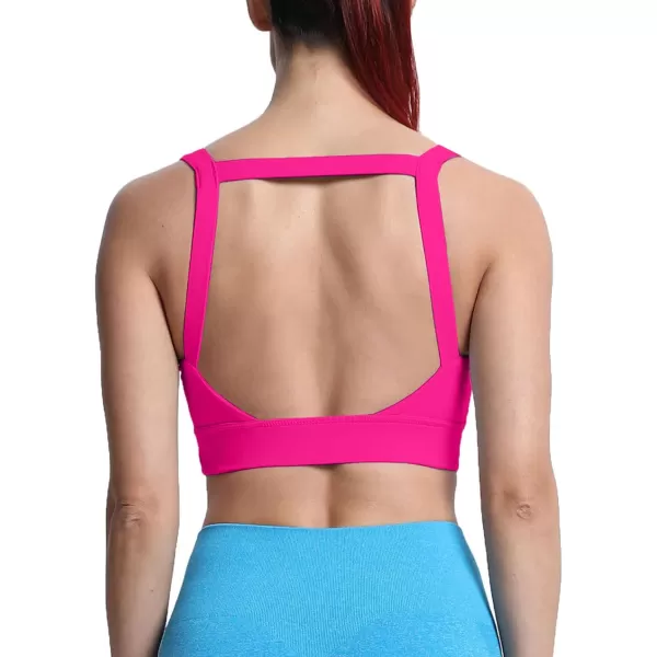 imageAoxjox Womens Workout High Impact Sports Bras Fitness Square Neck Balcony Open Back Bra Yoga Crop Tank TopRose Red