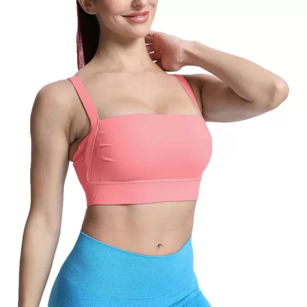 imageAoxjox Womens Workout High Impact Sports Bras Fitness Square Neck Balcony Open Back Bra Yoga Crop Tank TopSalmon Rose