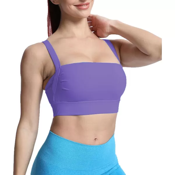 imageAoxjox Womens Workout High Impact Sports Bras Fitness Square Neck Balcony Open Back Bra Yoga Crop Tank TopViolet