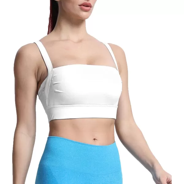 imageAoxjox Womens Workout High Impact Sports Bras Fitness Square Neck Balcony Open Back Bra Yoga Crop Tank TopWhite