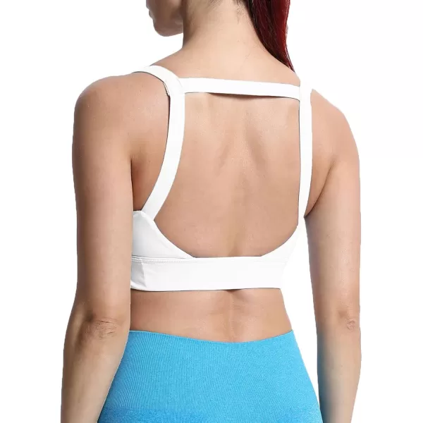imageAoxjox Womens Workout High Impact Sports Bras Fitness Square Neck Balcony Open Back Bra Yoga Crop Tank TopWhite