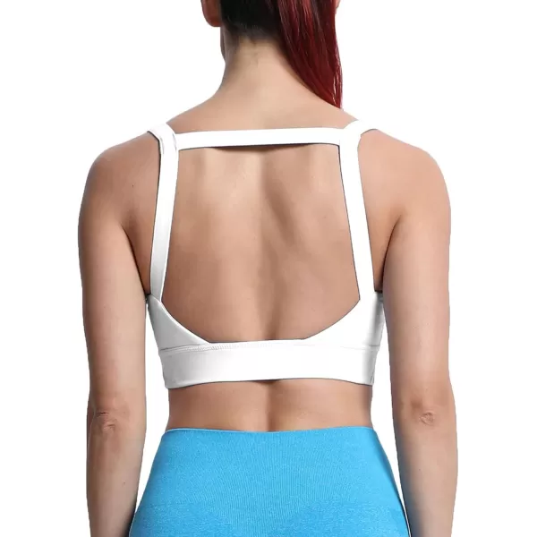 imageAoxjox Womens Workout High Impact Sports Bras Fitness Square Neck Balcony Open Back Bra Yoga Crop Tank TopWhite