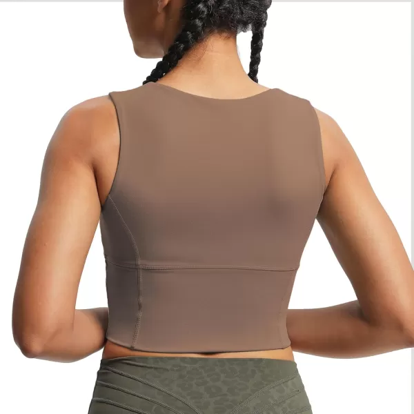imageAoxjox Womens Workout Longline Every Tank Top Fitness Padded Training High Impact Gym Sports Bras Yoga CropFudge Coffee