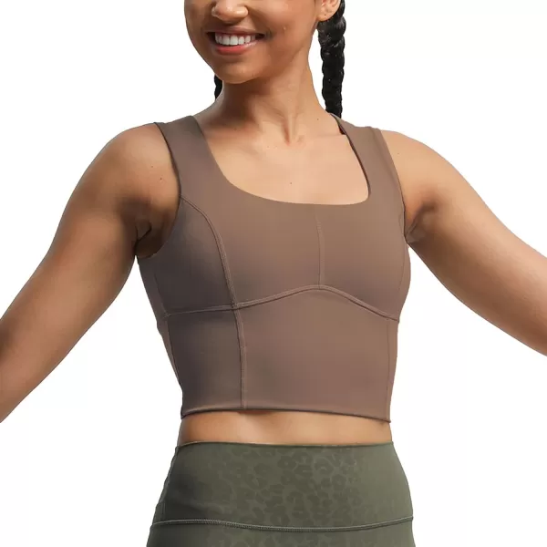 imageAoxjox Womens Workout Longline Every Tank Top Fitness Padded Training High Impact Gym Sports Bras Yoga CropFudge Coffee