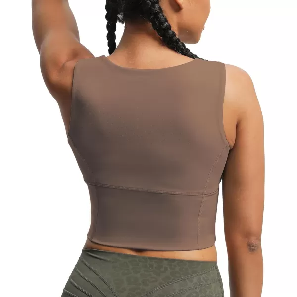 imageAoxjox Womens Workout Longline Every Tank Top Fitness Padded Training High Impact Gym Sports Bras Yoga CropFudge Coffee