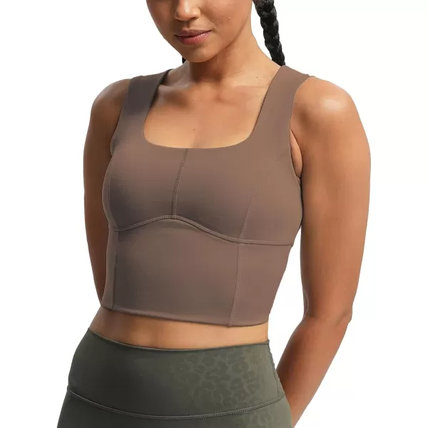 imageAoxjox Womens Workout Longline Every Tank Top Fitness Padded Training High Impact Gym Sports Bras Yoga CropFudge Coffee