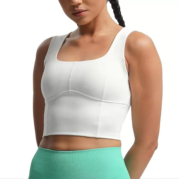 imageAoxjox Womens Workout Longline Every Tank Top Fitness Padded Training High Impact Gym Sports Bras Yoga CropWhite