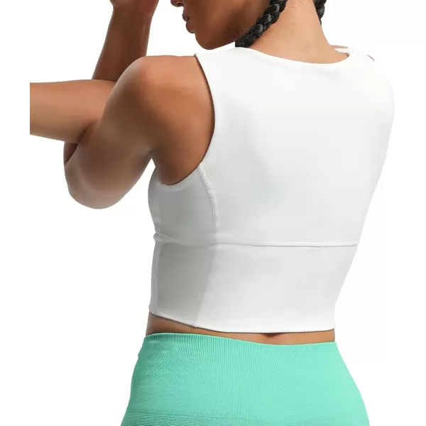 imageAoxjox Womens Workout Longline Every Tank Top Fitness Padded Training High Impact Gym Sports Bras Yoga CropWhite