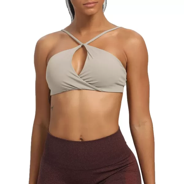 imageAoxjox Womens Workout Sports Bras Fitness Adjusted Backless Padded Ariel Halter Bra Yoga Crop Tank TopA Mink