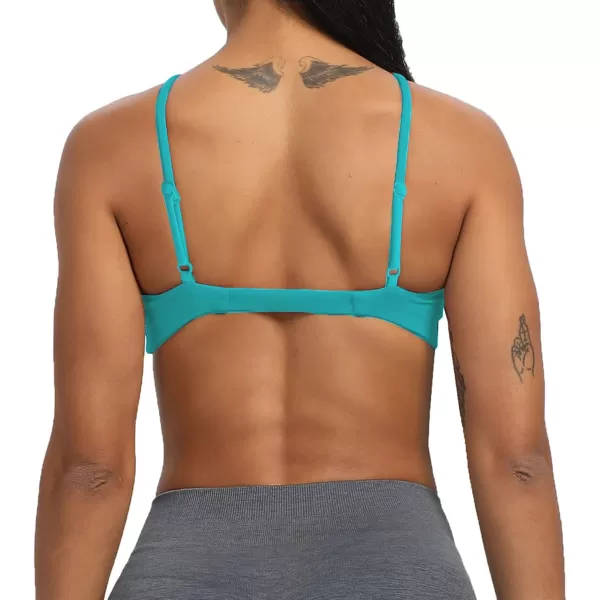 imageAoxjox Womens Workout Sports Bras Fitness Adjusted Backless Padded Ariel Halter Bra Yoga Crop Tank TopCascade Blue