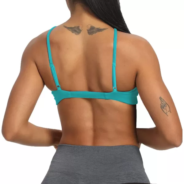 imageAoxjox Womens Workout Sports Bras Fitness Adjusted Backless Padded Ariel Halter Bra Yoga Crop Tank TopCascade Blue