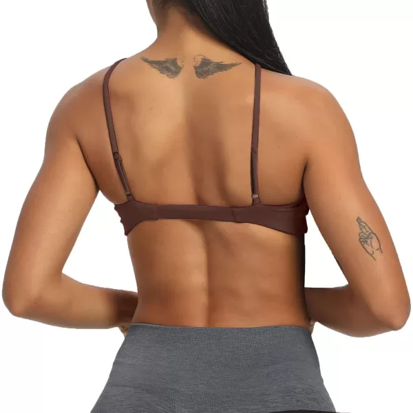 imageAoxjox Womens Workout Sports Bras Fitness Adjusted Backless Padded Ariel Halter Bra Yoga Crop Tank TopDark Brown