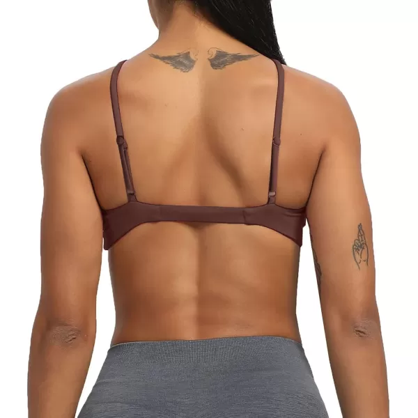 imageAoxjox Womens Workout Sports Bras Fitness Adjusted Backless Padded Ariel Halter Bra Yoga Crop Tank TopDark Brown