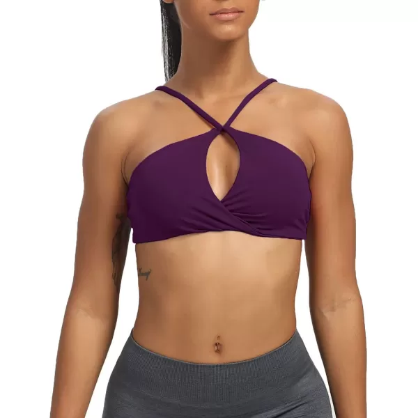 imageAoxjox Womens Workout Sports Bras Fitness Adjusted Backless Padded Ariel Halter Bra Yoga Crop Tank TopDark Purple