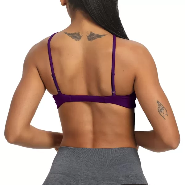 imageAoxjox Womens Workout Sports Bras Fitness Adjusted Backless Padded Ariel Halter Bra Yoga Crop Tank TopDark Purple