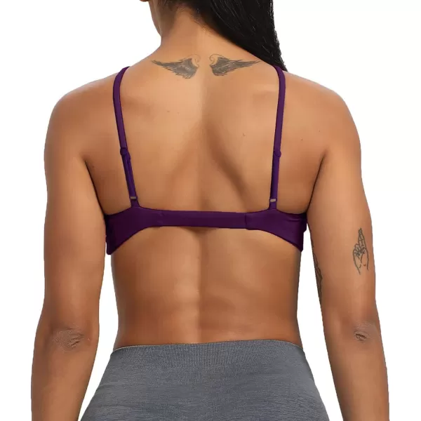 imageAoxjox Womens Workout Sports Bras Fitness Adjusted Backless Padded Ariel Halter Bra Yoga Crop Tank TopDark Purple
