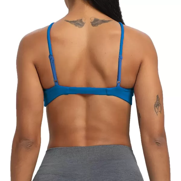 imageAoxjox Womens Workout Sports Bras Fitness Adjusted Backless Padded Ariel Halter Bra Yoga Crop Tank TopDirectoire Blue